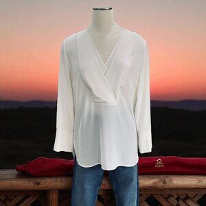 Vince Camuto Womens Ivory Faux Wrap Blouse Long Sleeve Small Elegant Work Top